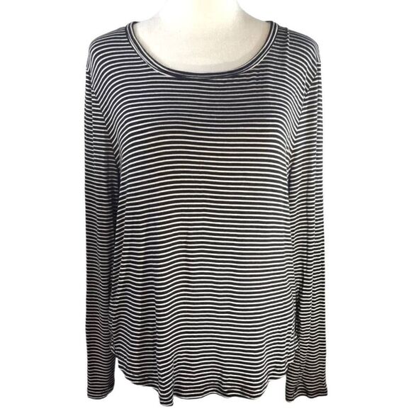 Double Zero Black White Striped Long Sleeve Top Sz L Womens Blouse Stretchy Tee - Picture 1 of 6